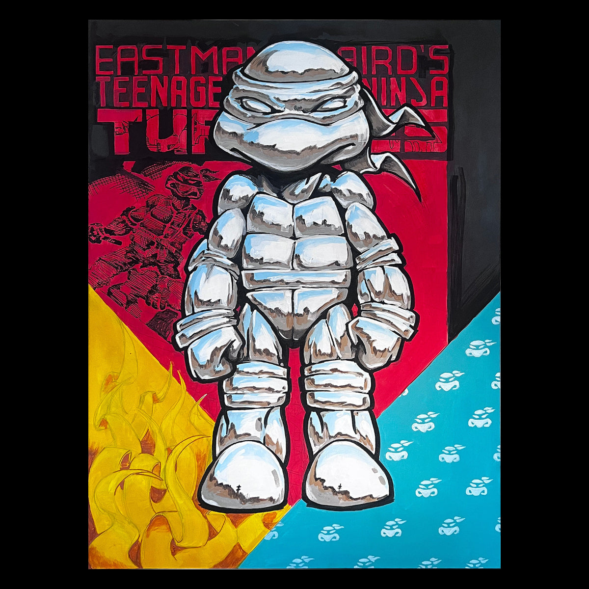 40th Anniversary Chrome Turtle – Icons in a Half Shell, 36x48 Original Painting by Quiggly